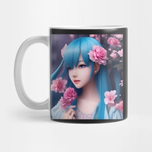 Beaux Animes Art  Manga Anime Girl with blue hair and roses everywhere Design Mug